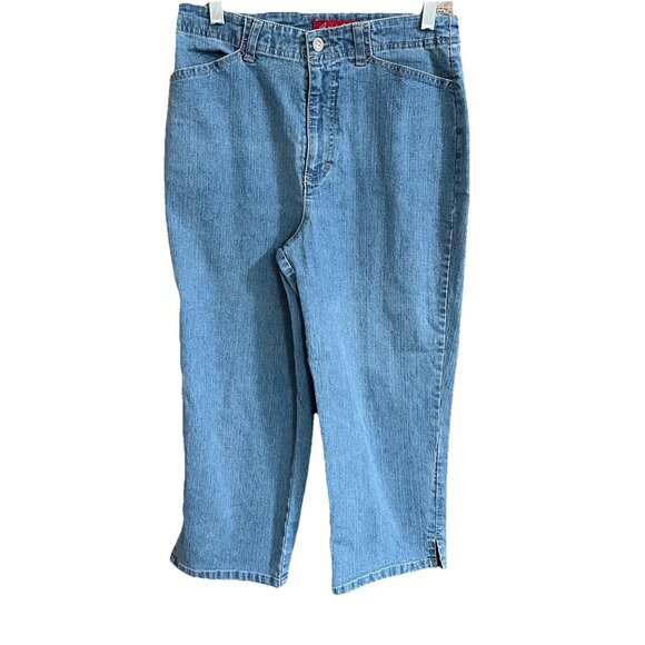 Womens Gloria Vanderbilt Capri Denim Jeans Light Wash Size 6 Meas 26x20 Slits - Picture 1 of 14